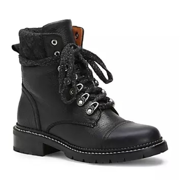 ✨NEW In BOX FRYE Samantha Hiker Black Leather Lace-up Lug Sole 8.5 boots